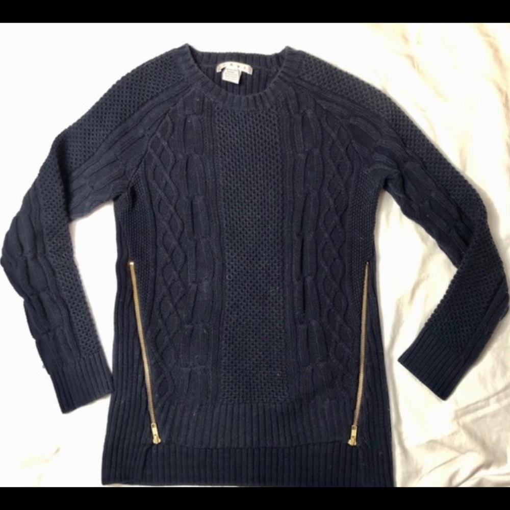 CAbi Cable Knit Sweater with Gold Zippers